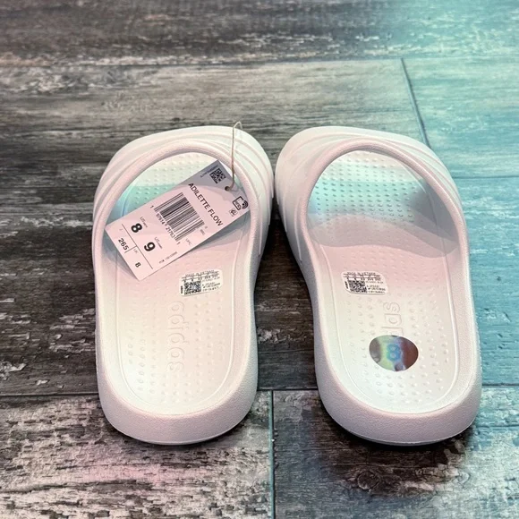 Adidas Unisex Adilette Flow Slide Sandal White Womens Size 9 Mens Size 8 NWT - Picture 7 of 13
